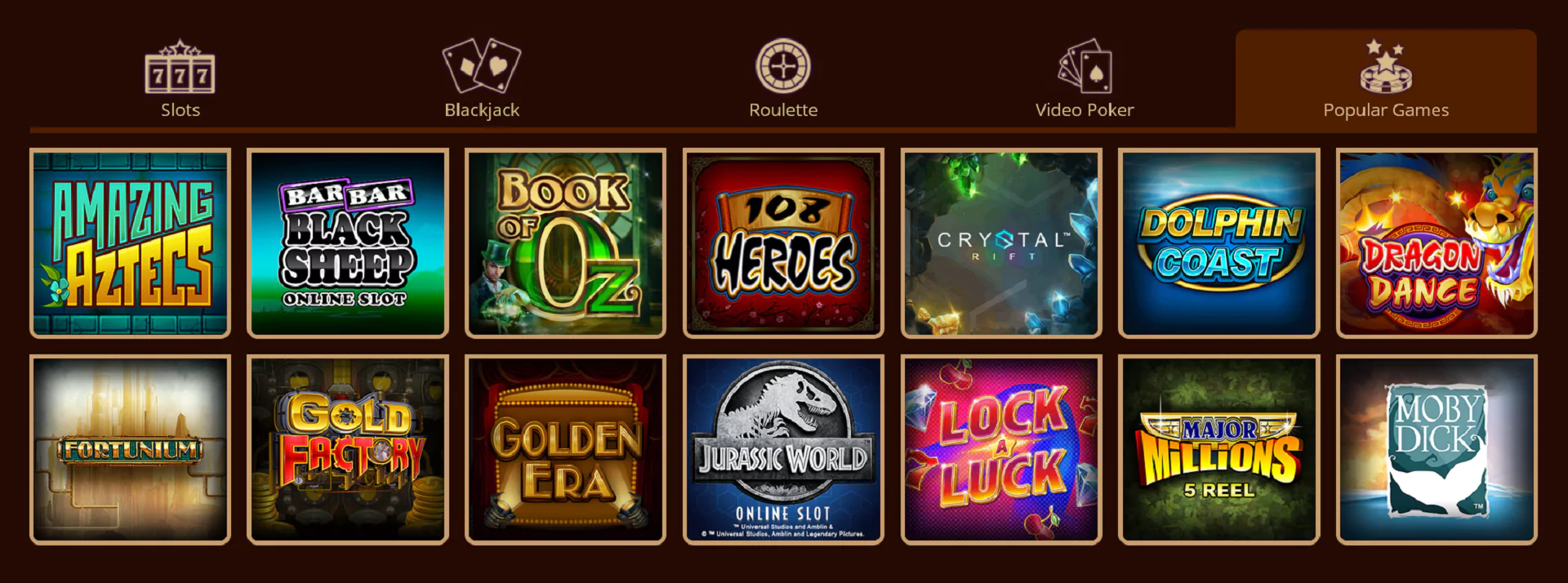 Screenshot of various games from the River Belle online casino site