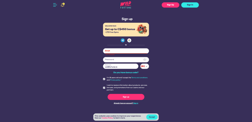 Wild Fortune Sign Up